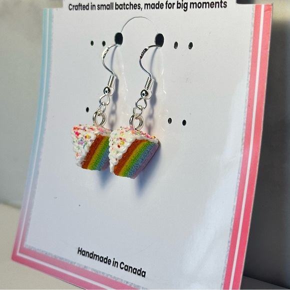 Rainbow Cake Slice (Mini) - Handmade Earrings - Picture 1 of 7